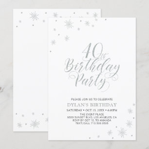 Invitation Argent et blanc Modern Chic 40th Birthday Party