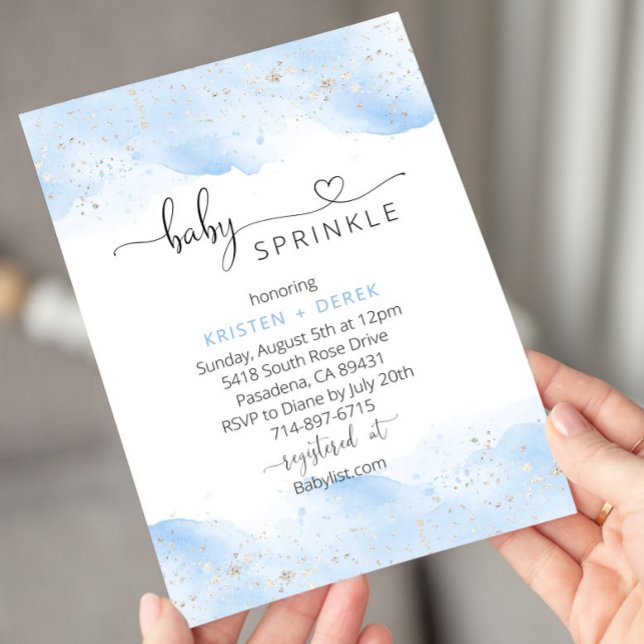 Invitation Argent et bleu Baby shower d'aquarelle (Créateur téléchargé)