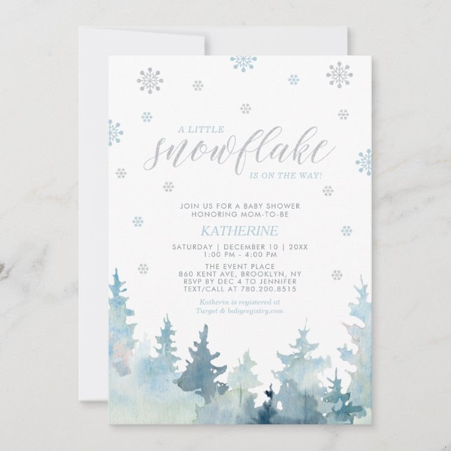 Invitation Argent et bleu | Snowflake Winter Boy Baby shower (Devant)