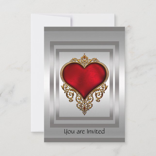Invitation Argent et Coeur Rouge (Devant)