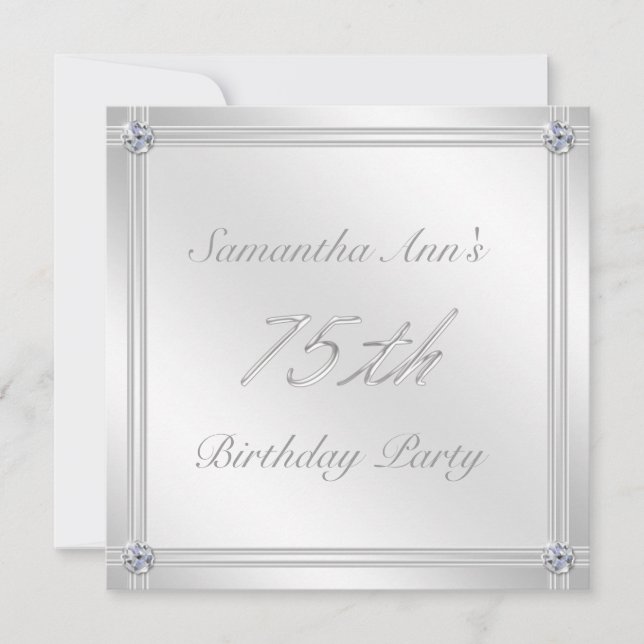 Invitation Argent et fête d'anniversaire d'effet de diamant (Devant)