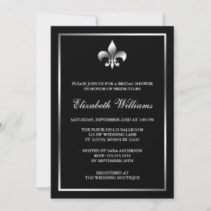 Invitation Argent et Fête de la mariée de Black Fleur de Lis