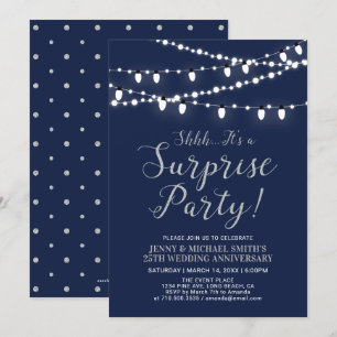 Invitation Argent et marine   25e anniversaire de Mariage sur