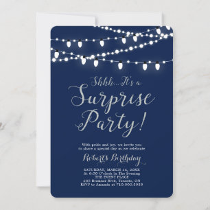 Invitation Argent et marine   Fête d'anniversaire surprise mo