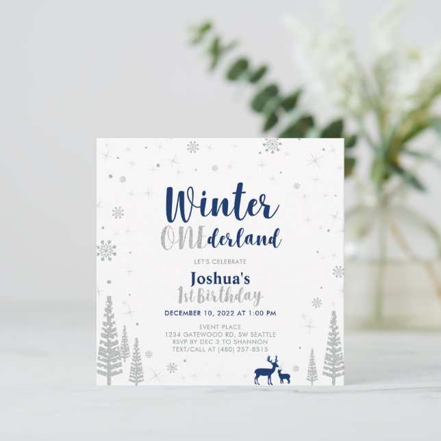Invitation Argent et Marine Hiver Onederland 1er Anniversaire (Debout devant)