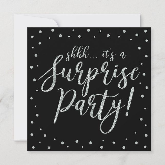 Invitation Argent et noir | 50e fête d'anniversaire surprise (Devant)