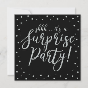 Invitation Argent et noir 50e fête d'anniversaire surprise