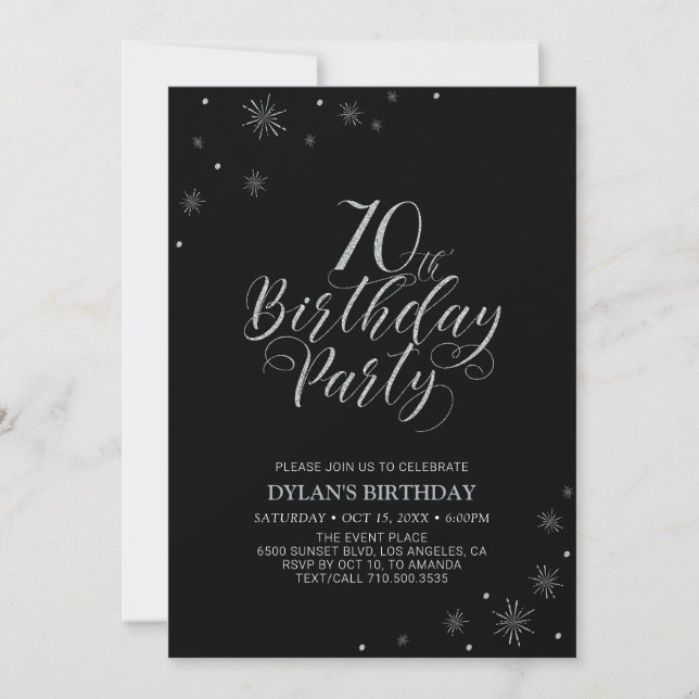 Invitation Argent et noir | Modern Chic 70th Birthday Party (Devant)