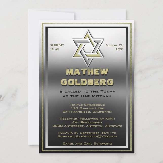Invitation Argent et or Barmitzvah (Devant)