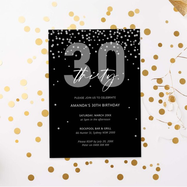 Invitation Argent et parties scintillant noire scintillent 30 (Créateur téléchargé)