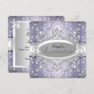 Invitation Argent et pourpre Damask Pearl Quinceanera Invitat