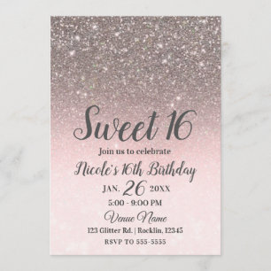 Invitation Argent et rose blush pailleté scintillant glamour 