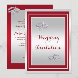 Invitation Argent et Rouge Classé, Mariage Diamant Mariage