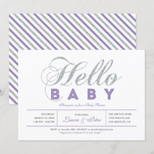 Invitation Argent Fille, Baptême de Bébé Typographie Modern