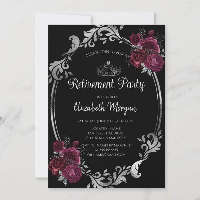 Invitation Argent Frame Bourgogne Rose Black Retraite (Devant)