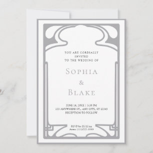 Invitation Argent géométrique et Mariage Art déco blanc