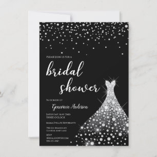 Invitation Argent glamour sur Fête des mariées noire
