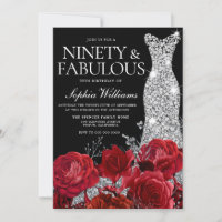 Argent Gown Red Roses 90e Anniversaire Fête Noir