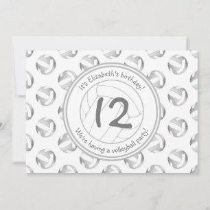 Invitation argent gris volleyballs motifs filles anniversaire