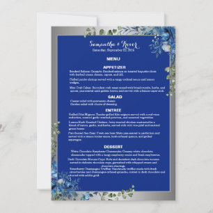 Invitation Argent Lustré, Rêves d'Azur Bleu Menu de Dîner