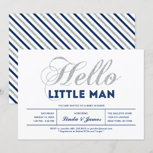Invitation Argent, Marine   Typographie moderne Baby shower g