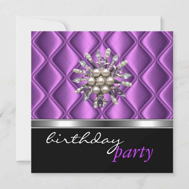 Invitation Argent Mauve Purple Bijou Cristal Noir (Devant)
