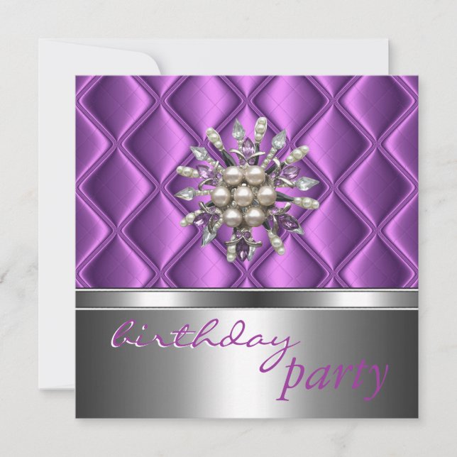 Invitation Argent Mauve Violet Cristal Jewel (Devant)