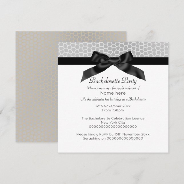 INVITATION ARGENT MODERNE BLACK LEOPARD BACHELORETTE (Devant / Derrière)