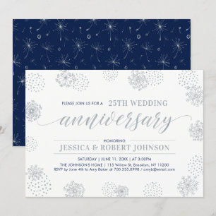Invitation Argent   Moderne Florale 25e Anniversaire de Maria