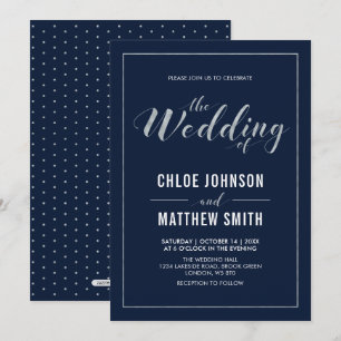 Invitation Argent & Navy Mariage de typographie moderne sim