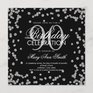 Invitation Argent Noir 90e anniversaire Parties scintillant C