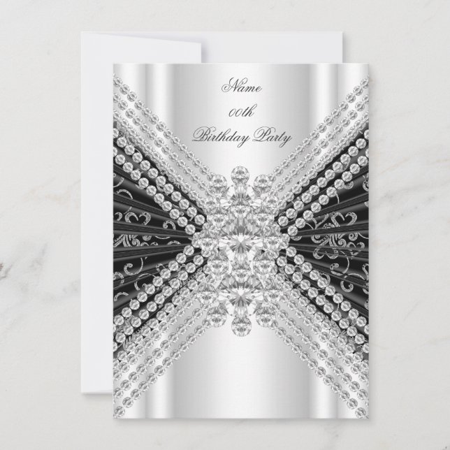 Invitation Argent noir blanc Anniversaire de la fête Diamant (Devant)