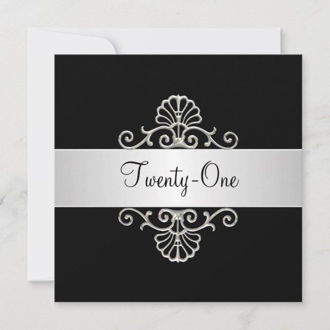 Invitation Argent noir et blanc 21e anniversaire (Devant)