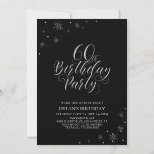 Invitation Argent & Noir   Fête de 60 ans Chic Moderne