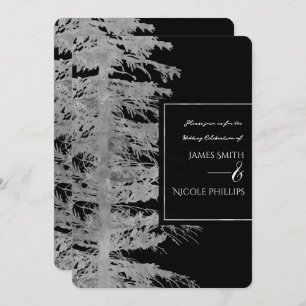 Invitation Argent Noir Glam Pine Arbre Rustique Forêt Mariage