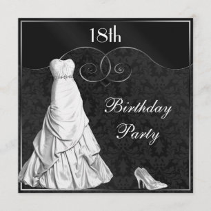 Invitation Argent noir glamour blanc 18e anniversaire