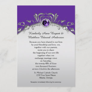 Invitation Argent Orné Fissures Gris Violet Diamants
