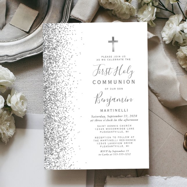 Invitation Argent Parties scintillant Bord blanc Première sai (Créateur téléchargé)