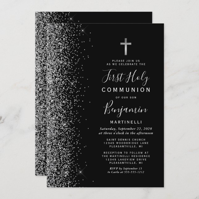 Invitation Argent Parties scintillant Edge Black First Holy C (Devant / Derrière)