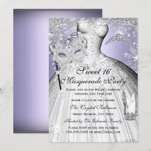 Invitation Argent & Purple Princesse Masquerade Sweet 16