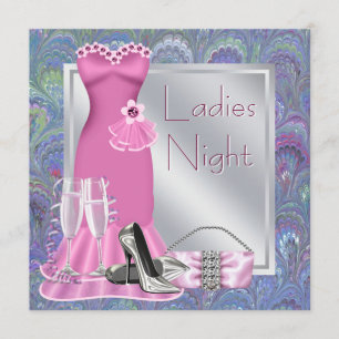 Invitation Argent Rose Champagne Violet Rose Soirée Dames