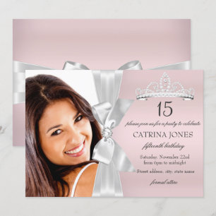 Invitation Argent rose diamant Bow Tiara Quinceanera Invitati