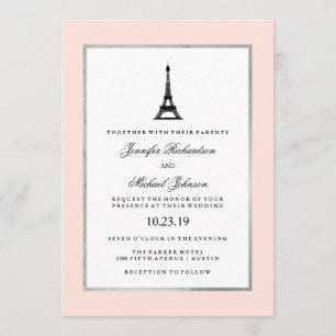 Invitation Argent rose et Mariage noir à Paris