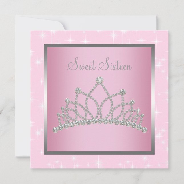 Invitation Argent rose étincelles Sweet sixteen fête d'annive (Devant)