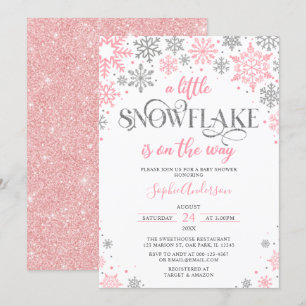 Invitation Argent rose Un petit Baby shower d'hiver de flocon