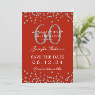 Invitation Argent Rouge 60e anniversaire Date de sauvegarde C
