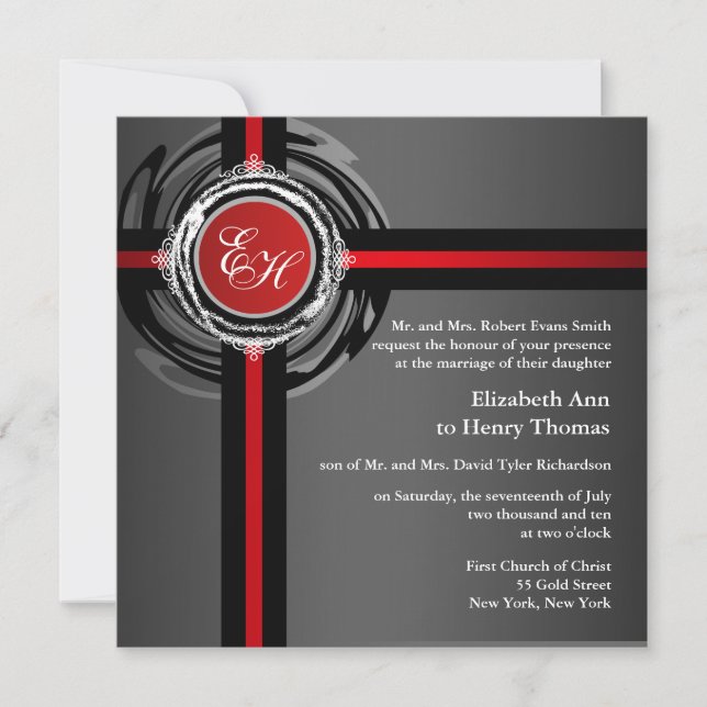 Invitation Argent rouge d'invitation de cérémonie de mariage (Devant)