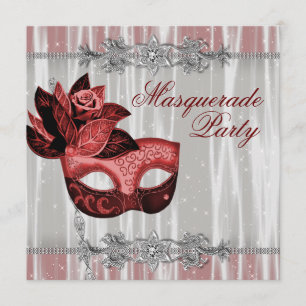Invitation Argent Rouge étincelles Rouge Masquerade Party