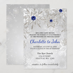 Invitation argent royal bleu snowflakes mariage d'hiver
