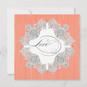 Invitation Argent Swirl Moire - Coral Peach Mariage officiel